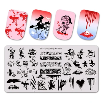 

BEAUTYBIGBANG 6*12CM Halloween Nail Art Stamping Plate Ghost Spider Pattern Manicure Image Template Festival Nails Stencil