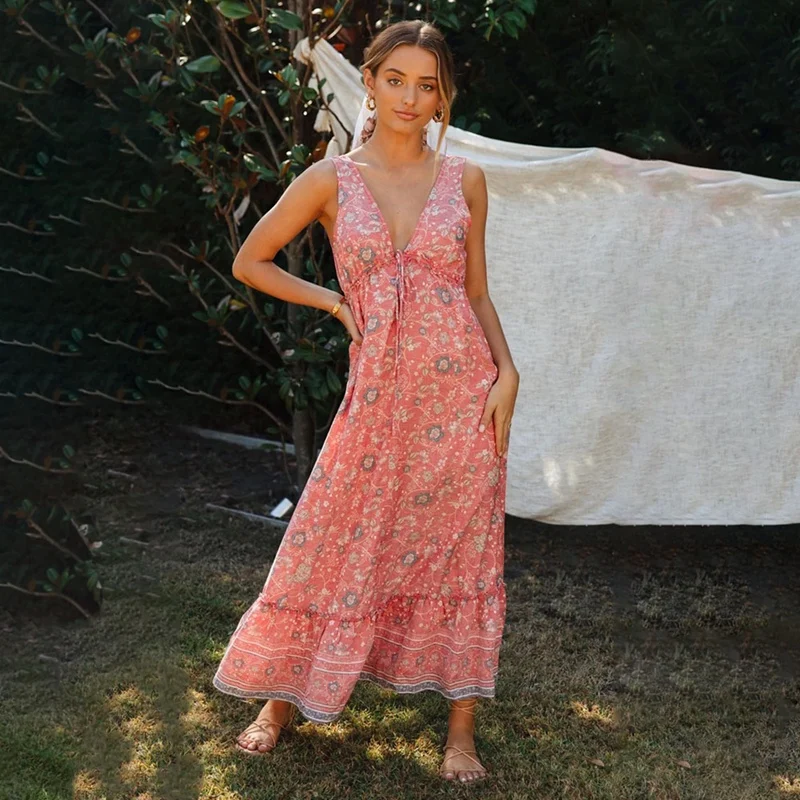 Женское богемное длинное платье с цветочным принтом|Платья| |