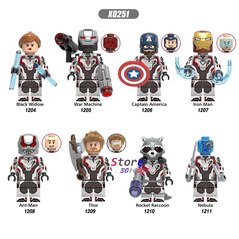 10Set-X0251 10 комплектов Marvel Comics Series 5 Infinity War Endgame Железный человек Локи Тор Hawkeye Капитан Америка Модель Кирпичи Детские игрушки - Цвет: 10Set-X0251