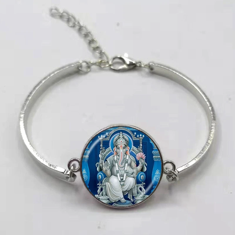 Silver Браслет Lord Ganesha, кулон-амулет, индийский браслет со слонами, Будда, духовная медитация, ювелирный браслет - Окраска металла: Silver