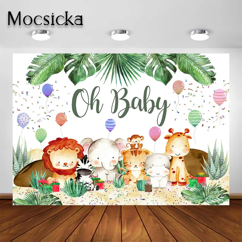 

Mocsicka Jungle Safari Oh Baby Backdrop Woodland Animal Baby Shower Decorations Birthday Party Background Photoshoot Props