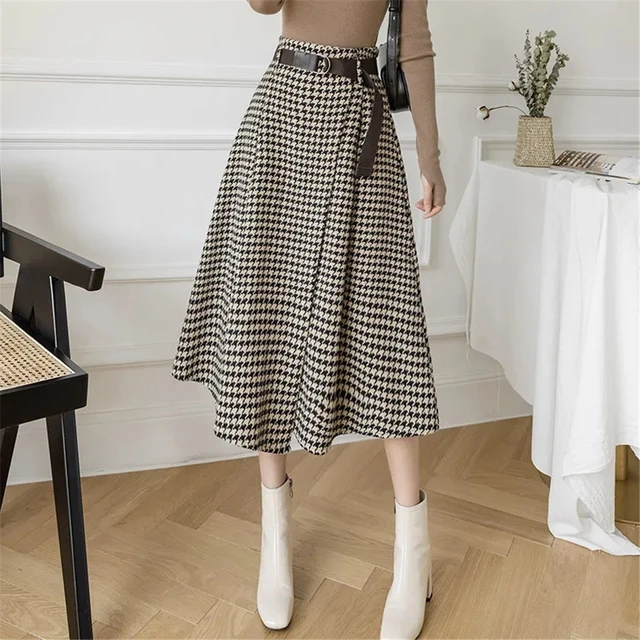 Falda larga de oficina para mujer, Falda plisada, informal, suelta,  elegante, coreana, cálida, Otoño e Invierno - AliExpress