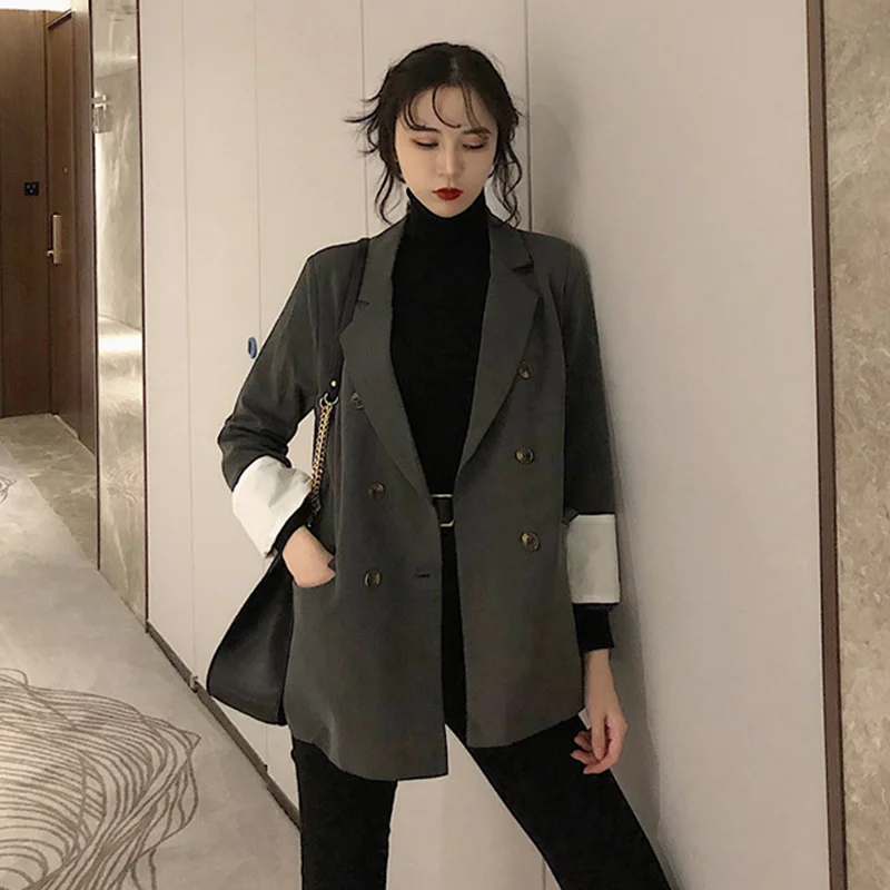 Корейский женский негабаритный блейзер тонкий черный пиджак и куртки Femme Tie Up Chaqueta Mujer Bleiser Feminino