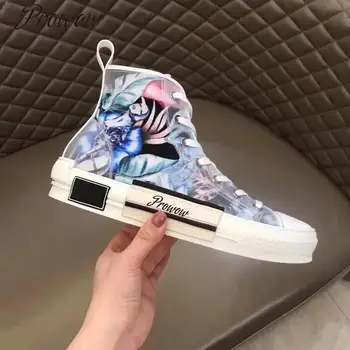 

Prowow Brand Designer Floral Printed Lace Up Summer Autumn HIgh Top Flats Round Toe High Quality Women Flats Shoes