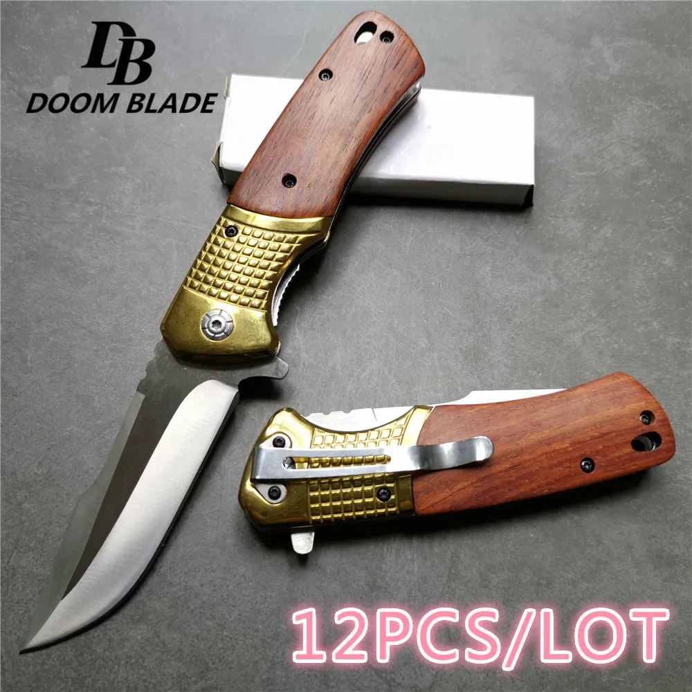 12PCS/LOT 216CM(8.5')58HRC Red Wood Handle 440C Blade Tactical Camping Combat EDC Straight Knives Utility Survival Pocket Tools