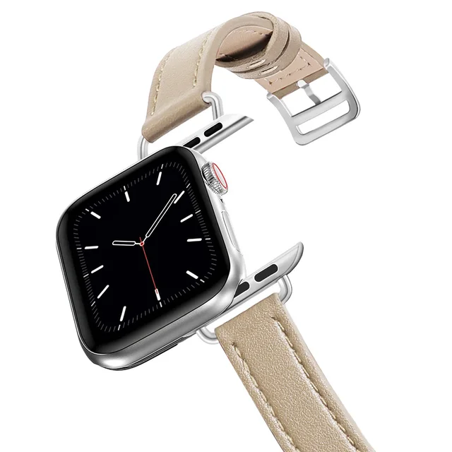 Business Real Leather Loop Bracelet Belt Band for Apple Watch SE 7654 42MM 38MM 44MM 40MM Strap on Smart iWatch 3 Watchband 45mm 6 Slim apricot