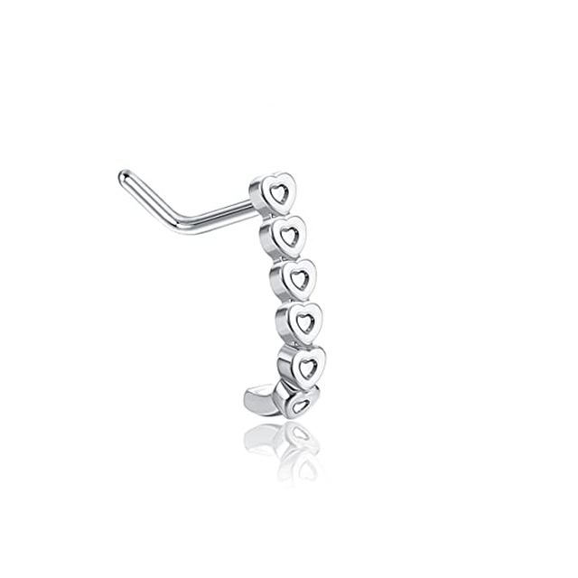 L Shape Nose Piercing Ring Heart Nose Stud Nostril Pin Septum Piercing Nez Gold Crystal Flower Nariz Pircing Nose Clip Hoop