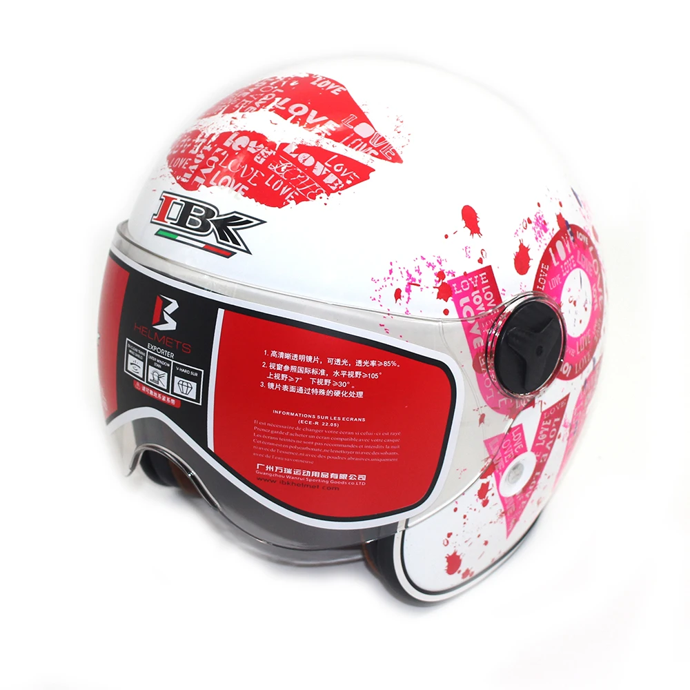 IBK мотоциклетные шлемы Электрический велосипед Скутер Casco шлем унисекс 3/4 анти-УФ Открытый лицо стиль четыре сезона шлем - Цвет: white love