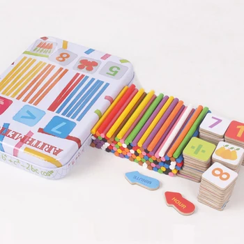 

Kids Montessori Math Toy Magnetic with Iron Storage Box Digital Clock 100pcs Wooden Stick Number Counting Educational Toys Gift