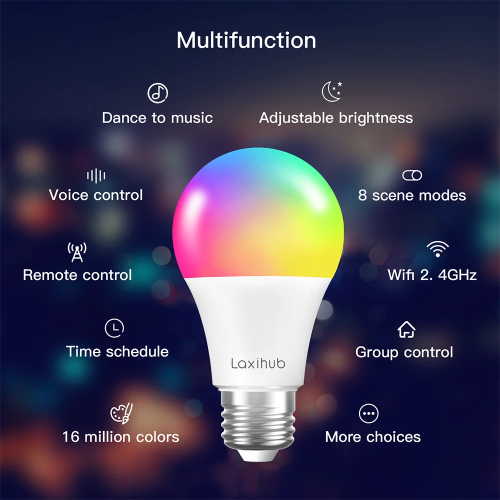 Muda de Cor Compatível com Alexa Laxihub-lâmpada Inteligente Wi-fi 4 Peças E14 C37 110v 220v Google Home Led Rgb Que - Image 2