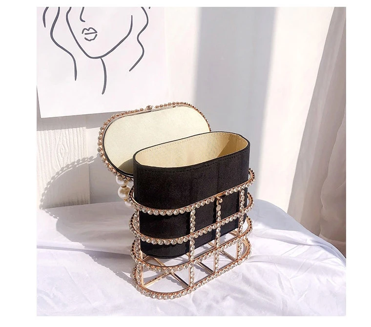 Luxy Moon Sparkling Metal Case Drawstring Basket Clutch Bag Black Color Inside View