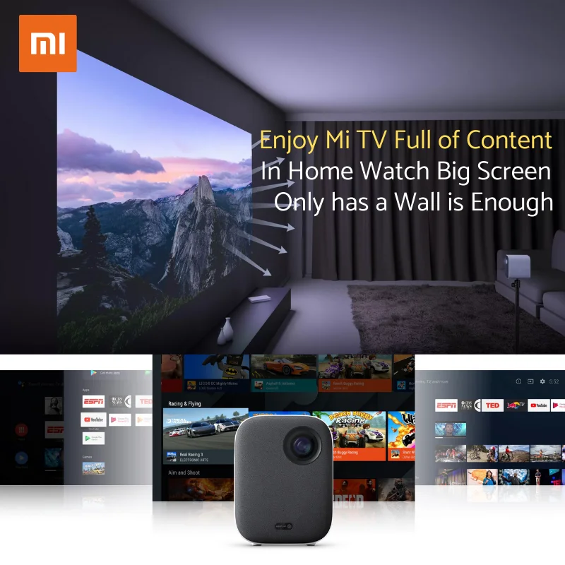 Глобальная версия смартфона Xiaomi Mijia 1080P Full HD Android TV 9 0 500ANSI 2 4G Wi Fi 16 ГБ ROM Bluetooth мини