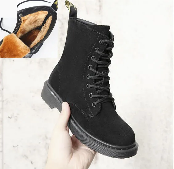 thick flock black Новинка года; Черные Ботинки martin; женские ботинки на высоком квадратном каблуке; зимняя обувь с толстым плюшем внутри; женская обувь для катания на лыжах - Цвет: thick flock black