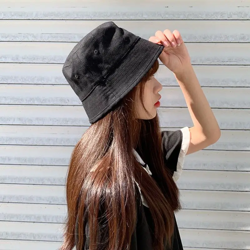 Женская хлопковая кепка в литературном стиле Harajuku, хип-хоп однотонная солнцезащитная Кепка с широкими полями, складная Рыбацкая шляпа с Люверсами