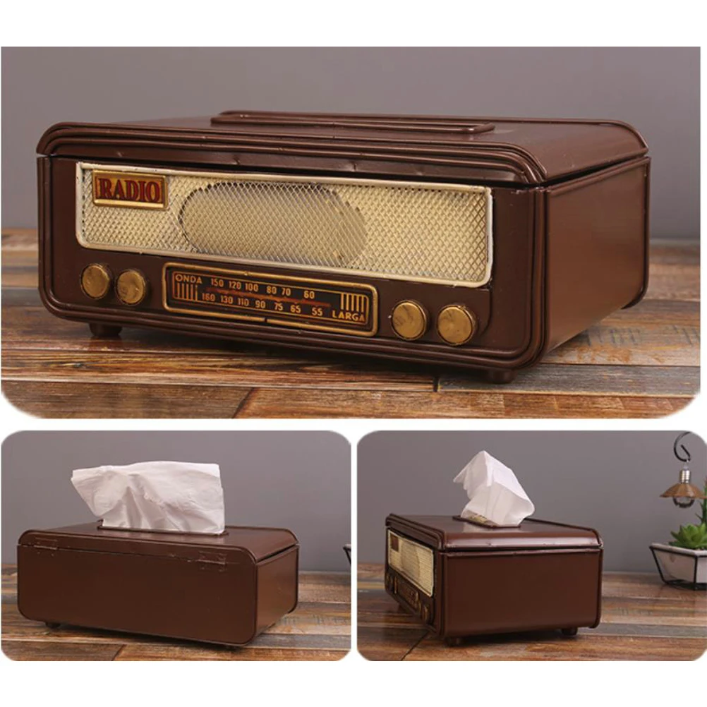 Retro Radio Shape Tissue Paper Box Napkin Storage Box Container Paper Towel Holder Paper Towel Holder Case for Home Bar Office 2