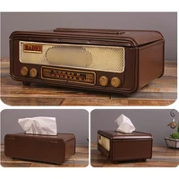 Retro Radio Shape Tissue Paper Box Napkin Storage Box Container Paper Towel Holder Paper Towel Holder Case for Home Bar Office 2