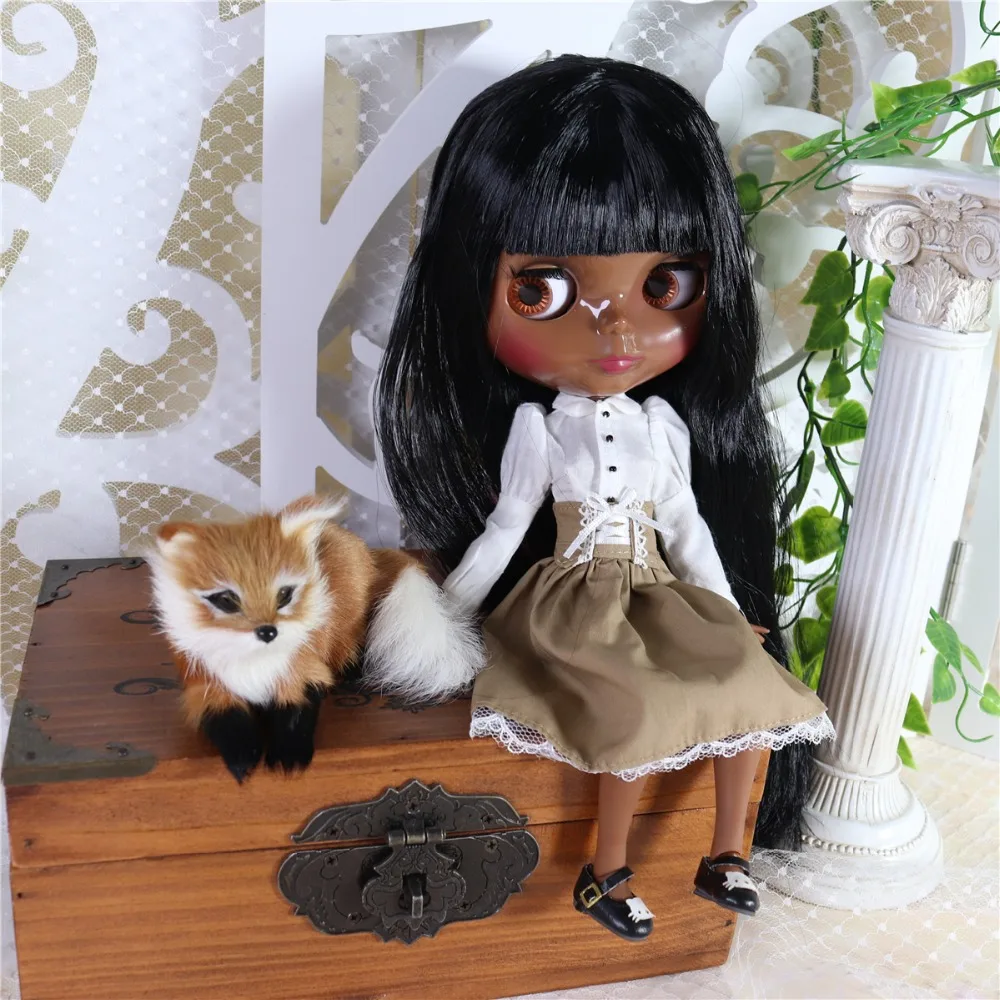 Neo Blythe Doll with Black Hair, Black Skin, Shiny Cute Face & Custom Jointed Body 2