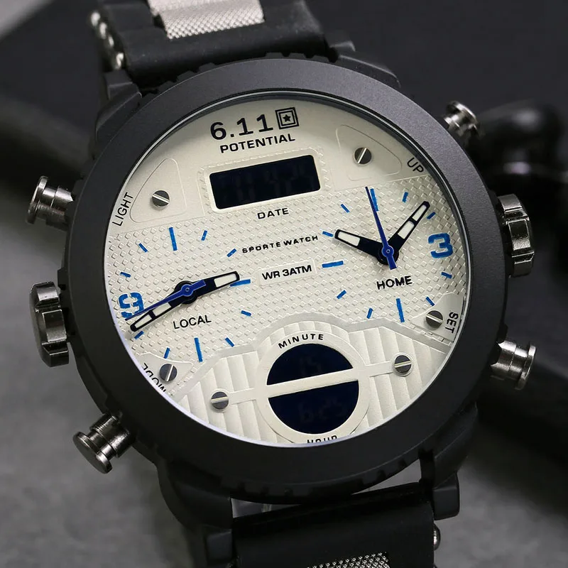 

6.11 Mens New Fashion Magic Mirror Multifuntion Double Display Quartz Watch LED Digital Watch Men Sport Watch Ourdoor Watch COOL
