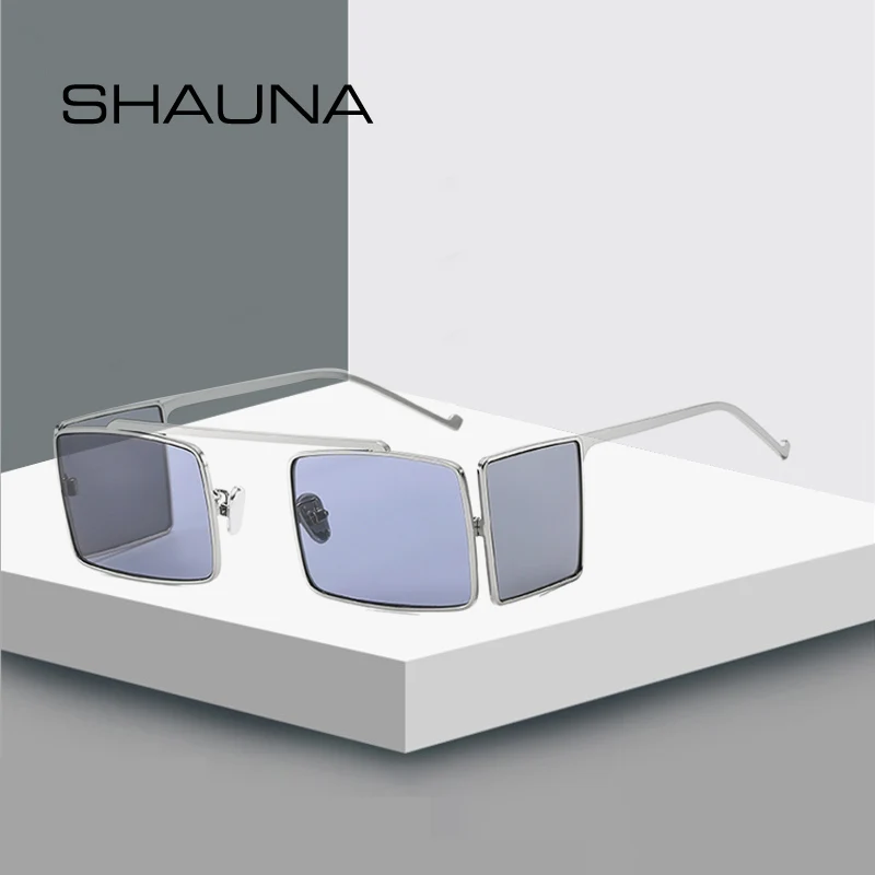 SHAUNA, Новое поступление, Ретро стиль, модные женские и мужские Квадратные Солнцезащитные очки, Ретро стиль, металлическая оправа, уникальные боковые линзы, оттенок, красные, синие очки, тени