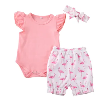 

UK STOCK Newborn Baby Girl 0-24M Flamingo Outfits Romper Bodysuit Short Pants Headband