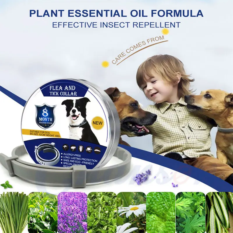 

Dewel Dog Collar Anti Flea Mosquitoes Ticks Insect Waterproof Herbal Pet Collar 8 Months Protection Dog Accessories