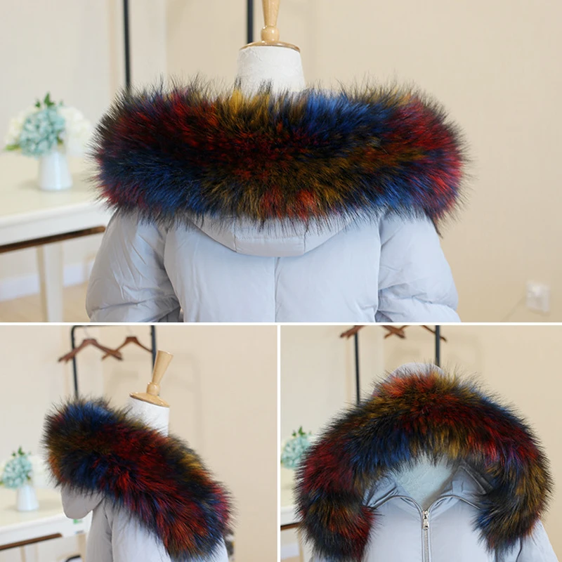 Luxury Fur Scarfs Female Shaggy Faux Fur Collar Women Winter Thicken Warm Gradient Color Artificial Fur Shwal Pashmian 80cm