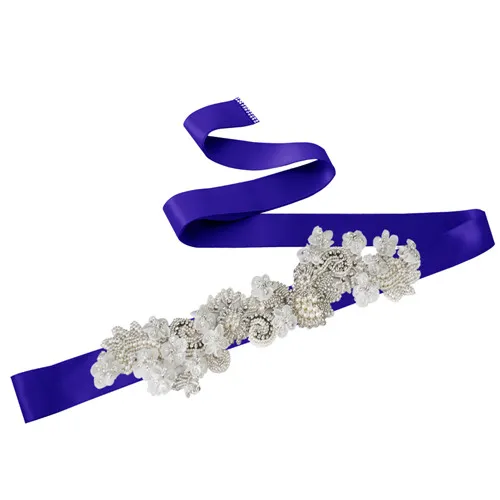 Royal blue Модный пояс цветы пояс ручной работы роскошный свадебный пояс хрустальные бусины жемчужные стразы вышитые свадебные пояса для вечерние платья - Цвет: Royal blue