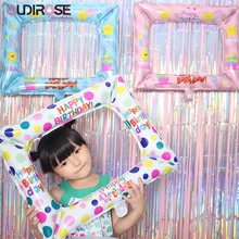 Joyeux anniversaire gonflable cadre Photo enfant 1st anniversaire papier d'aluminium ballons Photos stand accessoires fête décoration fournitures(China)