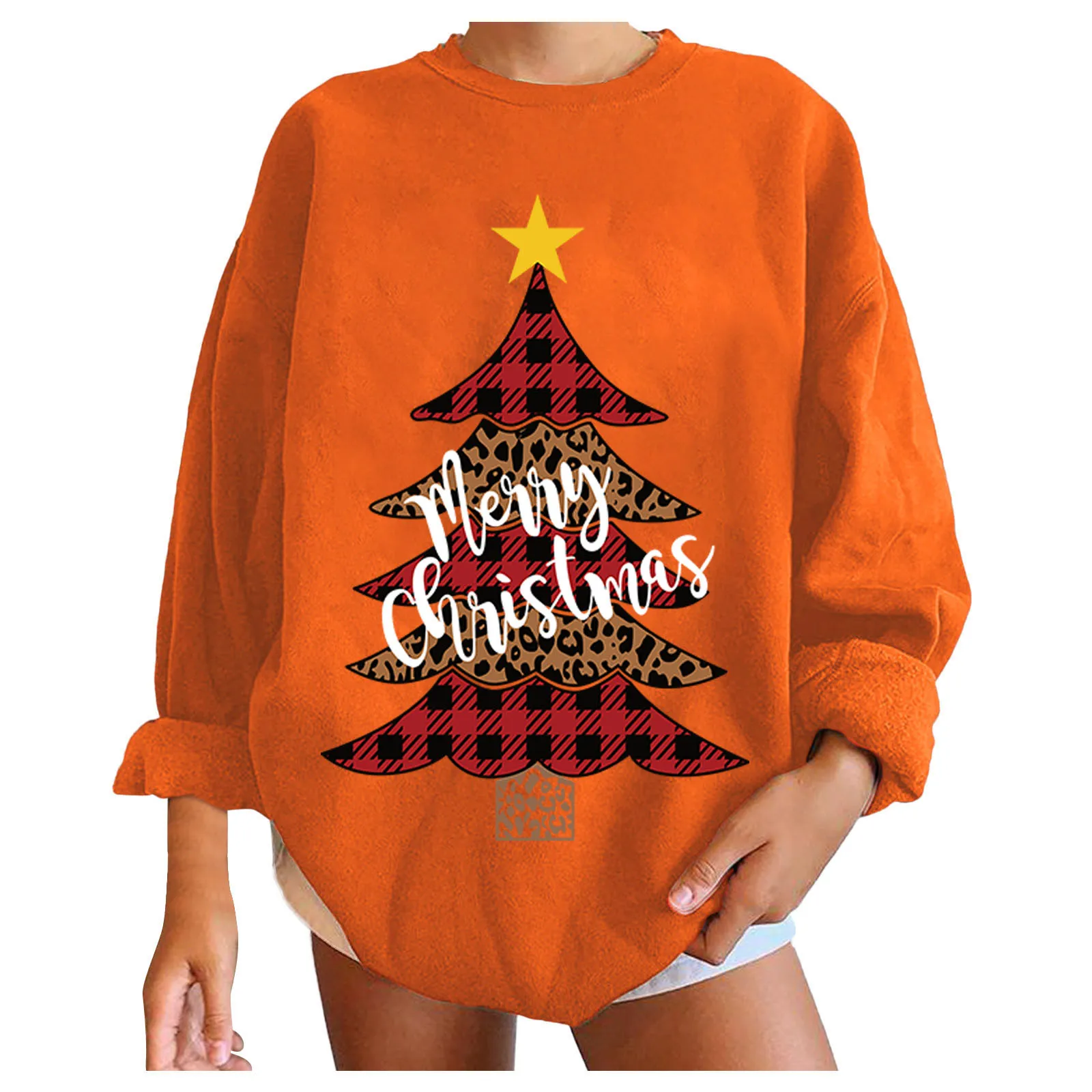 Fashion Christmas Tree Print Hoodies Women Harajuku O-neck Long Sleeve Pullover Streetwear Tops Autumn Female Sweatshirt Sudader 2