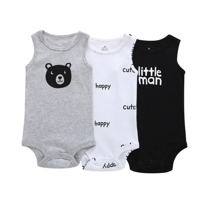 

3 Pieces/lot Cartoon Print Baby Clothes Summer Sleeveless Baby Romper Cotton Toddler Clothes Infant Romper 3-24 Months