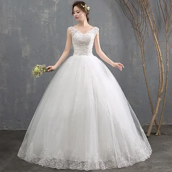 

V-Neck Korean Vintage Lace Appliques Ball Gown Wedding Dresses Customized Plus Size Bridal Dress Real Photo Fashion Elegant