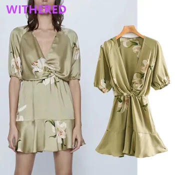 

Withered england vintage floral print bow kimono v-neck mini dress women vestidos de fiesta de noche vestidos party dress tops
