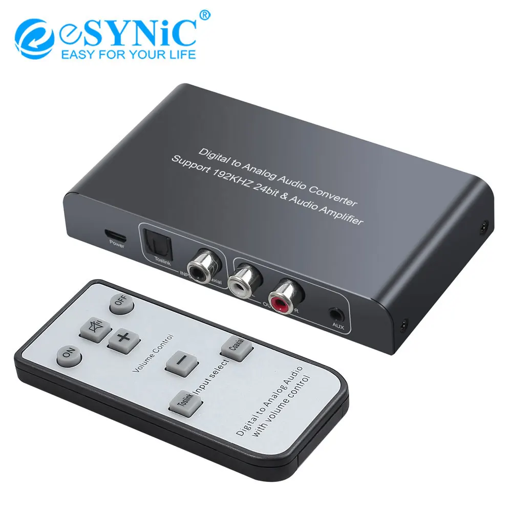 eSYNiC DAC 192kHz Digital to Analog Audio Converter Adapter Coaxial Toslink Optical to Analog L R 3 5mm Headphone Audio Adapter