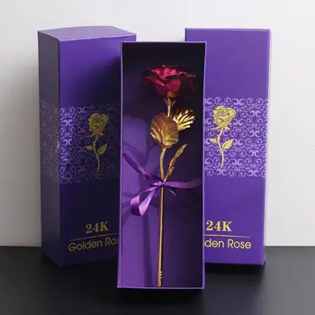 

Drop Shipping 24K Foil Plated Gold Rose Flowers Glaxy Box Wedding Decor Valentine's Day Creative Gift Golden Rainbow Rose