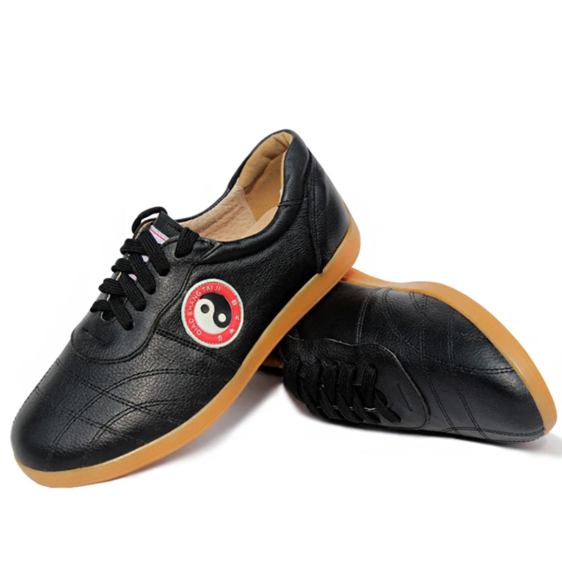 Китайская обувь ушу из воловьей кожи; обувь taichi; обувь taolu kungfu taiji; тренировочная обувь для мужчин, женщин, детей, мальчиков и девочек - Цвет: black