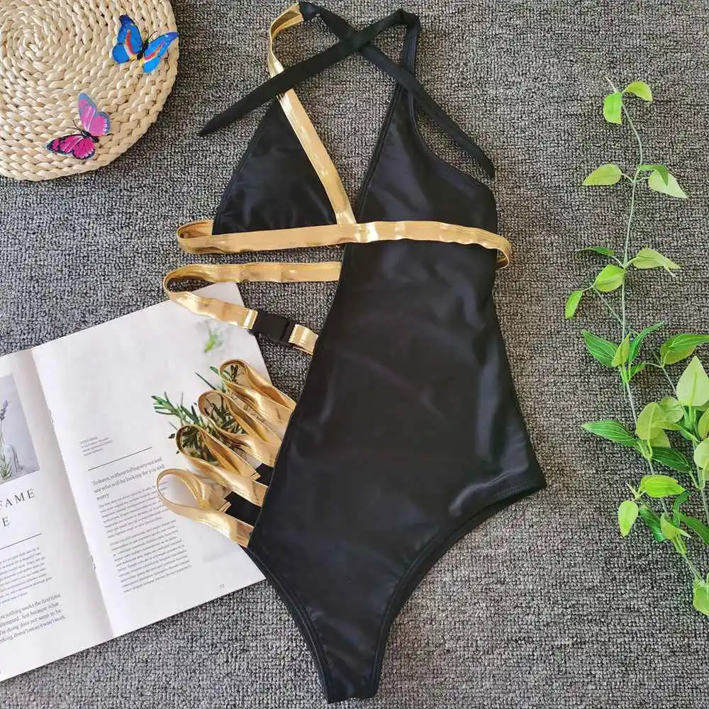 2020 New Sexy Gold Swimwear Push Up One Piece Swimsuit Women Summer High Cut Monokinis Female Swimming Beach Wear Swim Suit