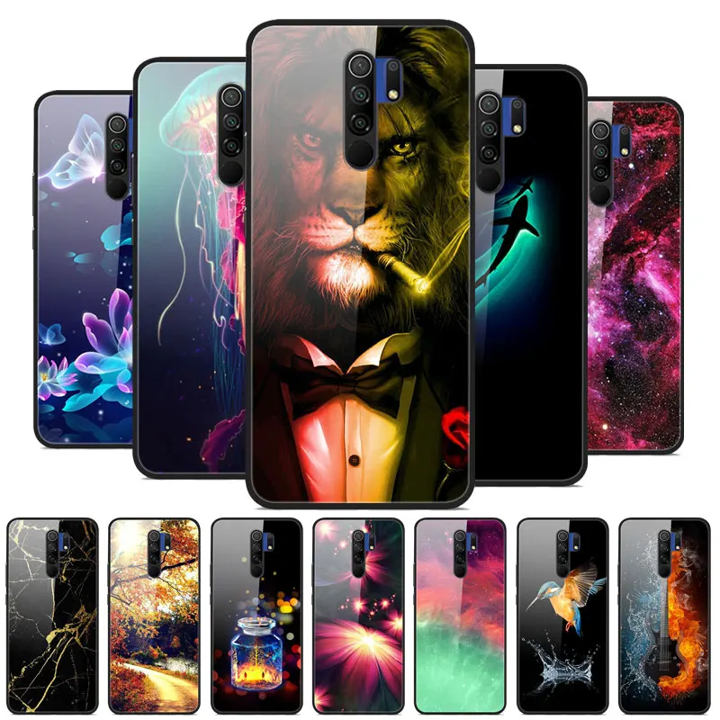 Чехол для Xiaomi Redmi 9 задняя крышка с принтом из закаленного стекла Жесткий Coque чехлы