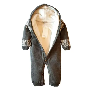

2019 Newborn Plush Cotton Jumpsuit Infant Thicken Warm Rompers Baby Winter Knitting Sweater Children Outdoor Clothes Baby Coat