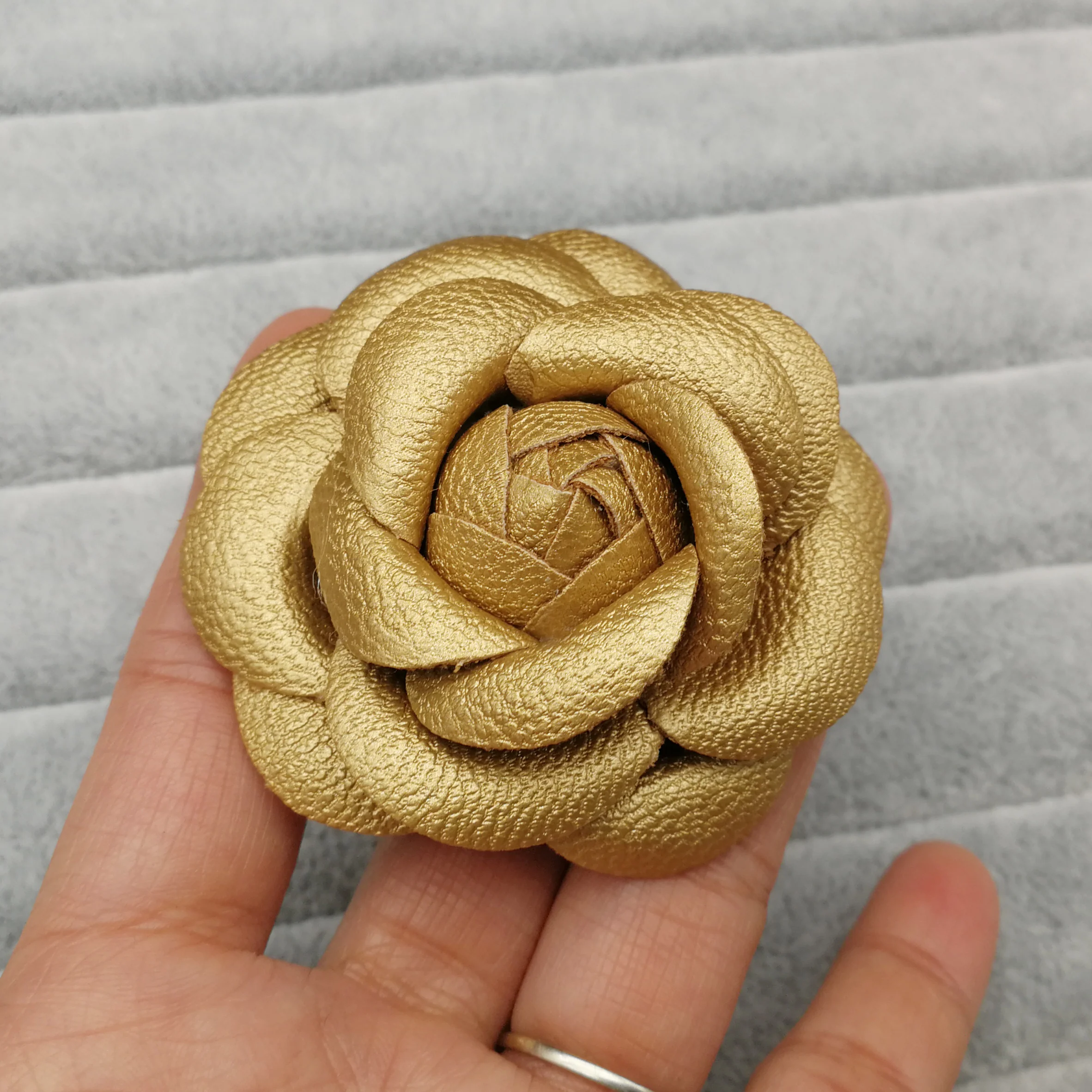 Korean Handmade PU Leather Camellia Flower Brooches for Women Clothing Accessories