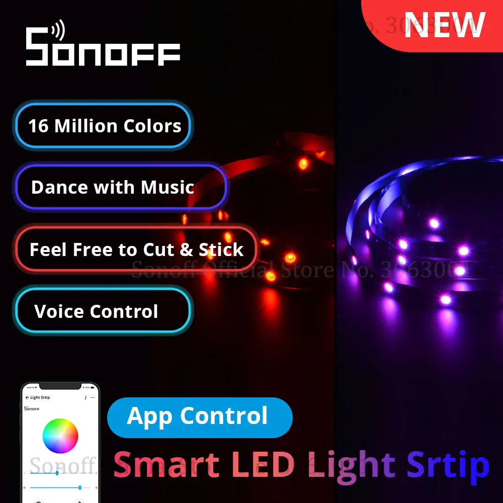 SONOFF L1 Lite Smart Wifi LED Light Strip 5M Dimmable EU/ US WiFi Flexible RGB Lights APP Remote Control Work with Alexa | Электроника