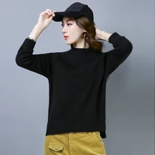 *#Best Price Women Casual Pullover Sweaters Winter Autumn Half Collar Plain Tops Side Slit Black White Blue Soild Texture Knitwear Female *#Best Price Women Casual Pullover Sweaters Winter Autumn Half Collar Plain Tops Side Slit Black White Blue Soild Texture Knitwear Female