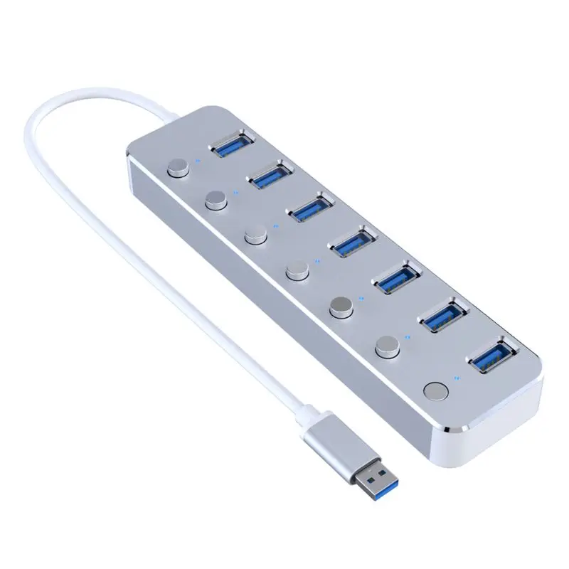 Алюминиевый USB 3,0 концентратор 7 портов USB удлинитель разветвитель с индивидуальным переключателем ВКЛ/ВЫКЛ