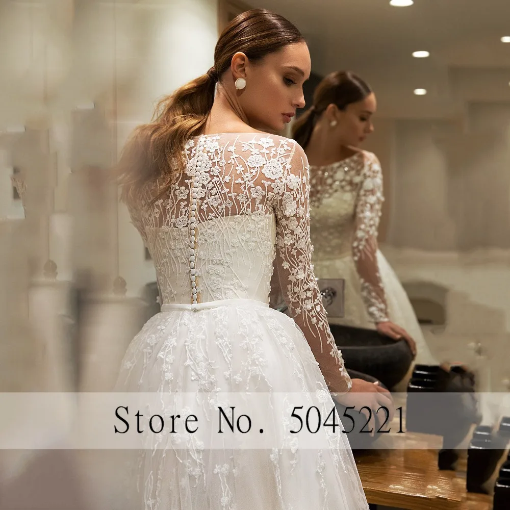 Thinyfull-Long-Sleeves-Wedding-Dresses-2020-Vestido-De-Noiva-Ivory-A-Line-Beach-Scoop-Appliques-Button (3)