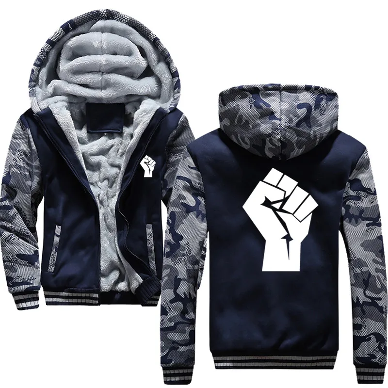 Angry Fist Graphic Hand зимняя мужская толстовка с капюшоном Повседневная теплая толстовка с капюшоном мужская Толстая спортивная куртка - Цвет: Navy blue