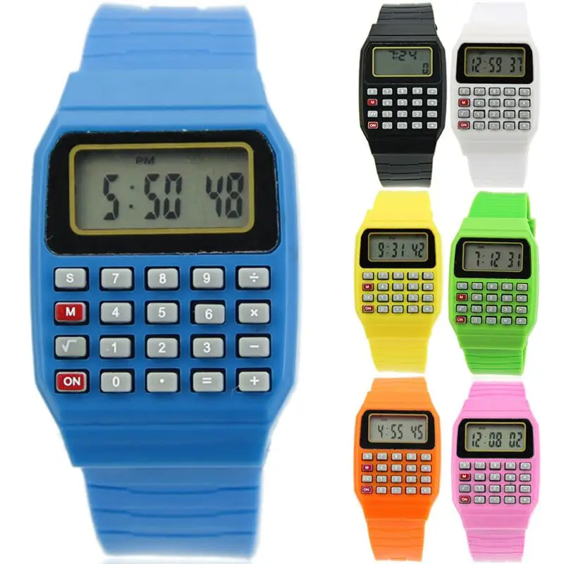 Silicone Date Multi-Purpose Fashion Electronic Wrist Calculator Watch For Kids afbeelding
