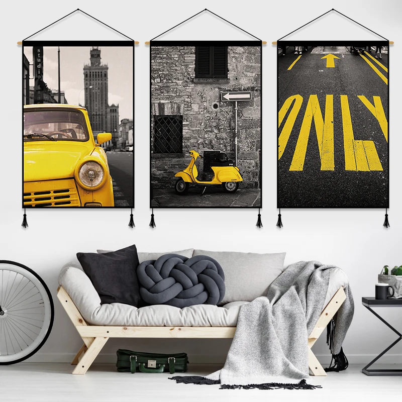 

Creative Modern Canvas Painting Wall Art Poster Industrial Style Hanging Cloth Home Living Room Decor Scroll Wall Paintings