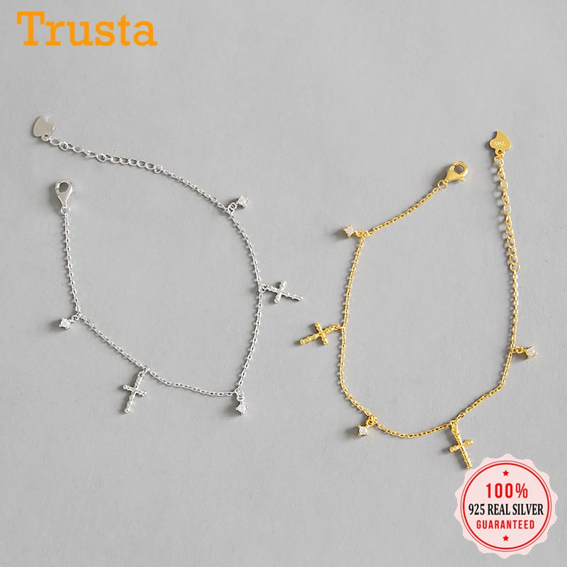 Trustdavis подлинный 925 пробы серебряный милый сладкий Ослепительный CZ Крест Браслет для женщин девочек свадьба подарок на день Святого Валентина DS2393