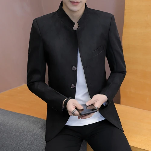 Весенне-осенний Однотонный мужской блейзер повседневный деловой приталенный мужской пиджак размера плюс M-3XL мужской блейзер - Цвет: black