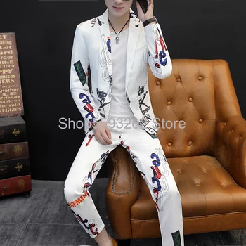 

Fall 2020 men's suit letter print slim suit two-piece suit