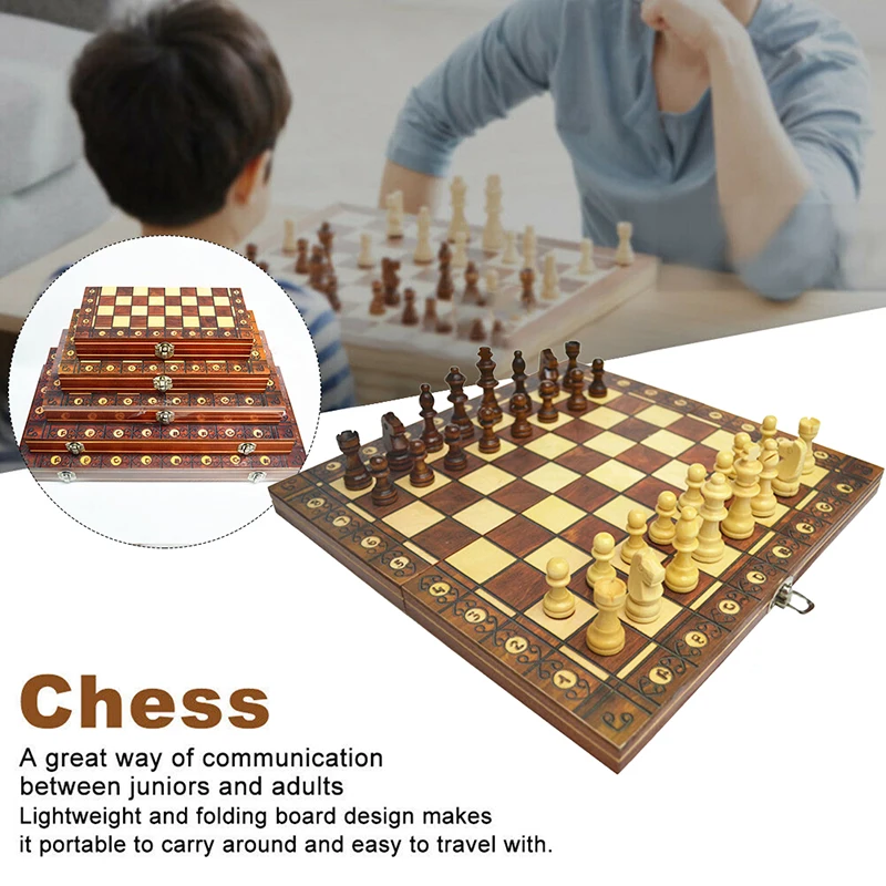

High Quality Large Magnetic Wooden Folding Chess Set Felted Game Board Interior Storage Adult Kids Gift Family Game Chess Board